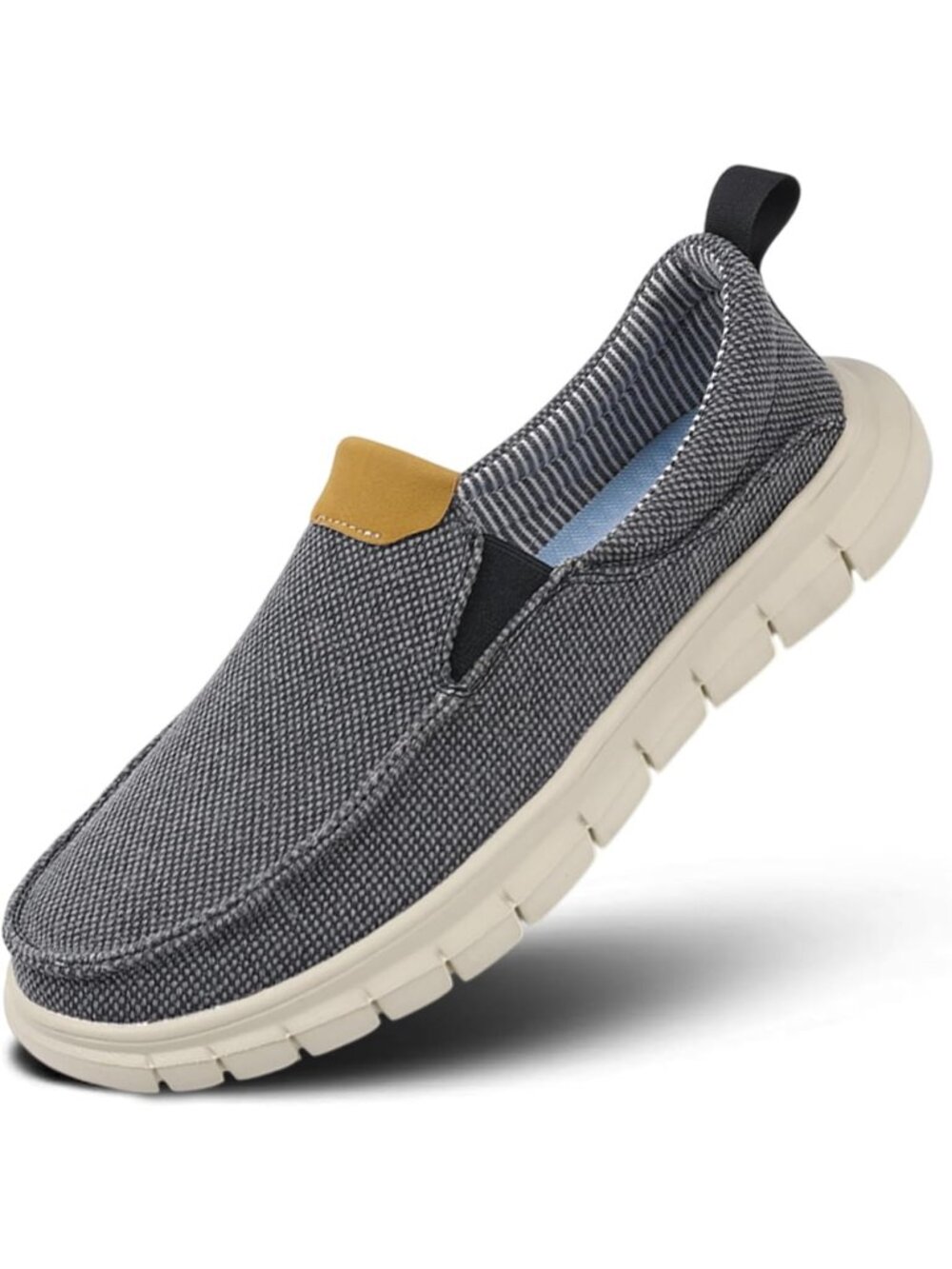 Men's Grey Wide Slip-On Loafers Breathable Lightweight Casual Walking Shoes